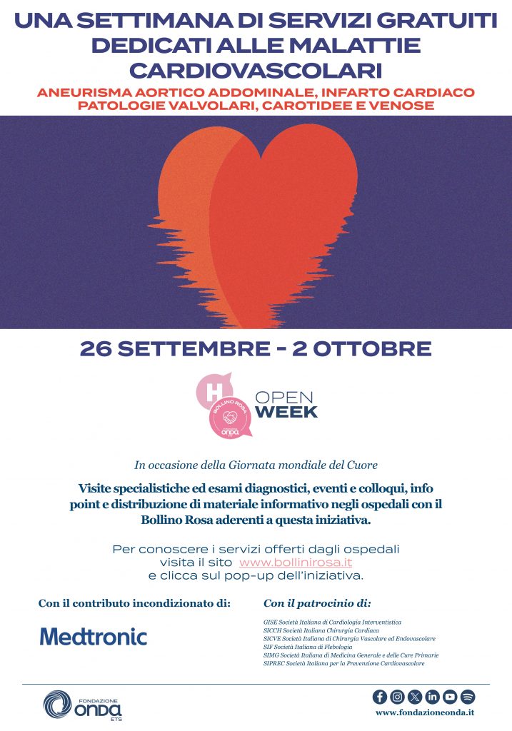 (H)Open Week ONDA sulle Malattie Cardiovascolari: dal 26 settembre al 2 ottobre visite e servizi gratuiti in oltre 150 ospedali italiani. Anche l’Aou Senese aderisce all’iniziativa