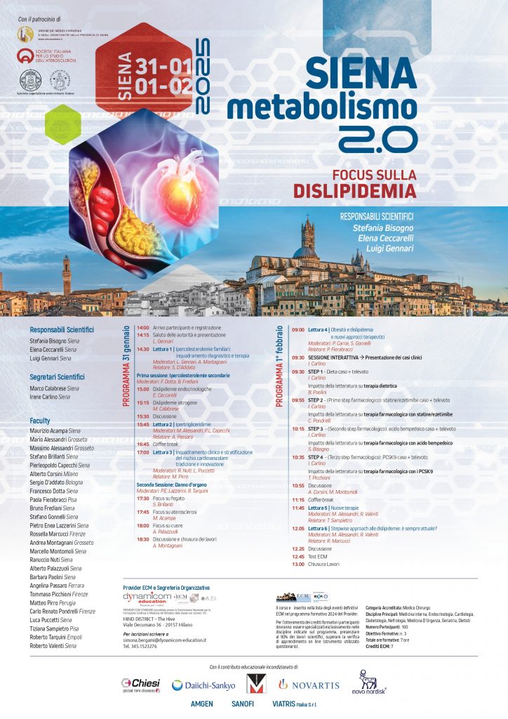 Metabolismo 2.0: Siena ospita un focus multidisciplinare sulla Displidemia con esperti provenienti da tutta Italia